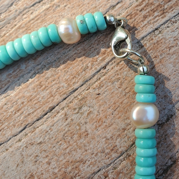 Turquoise and Pearl Beaded Necklace - Picture 5 of 5